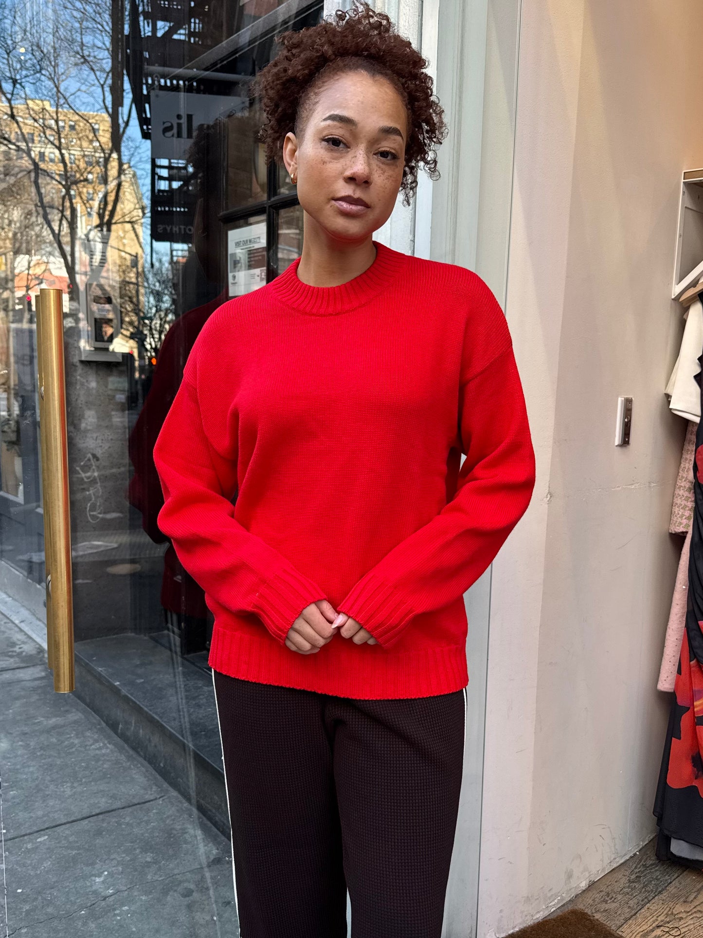 Cotton Cashmere Crewneck Sweater in Tomato