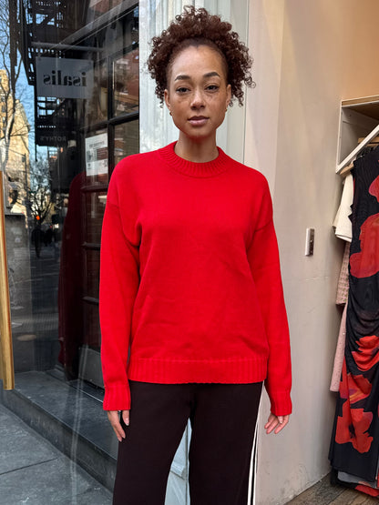 Cotton Cashmere Crewneck Sweater in Tomato