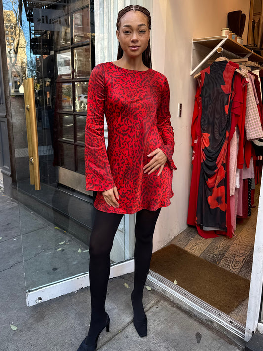 Faye Mini Dress in Red Leopard