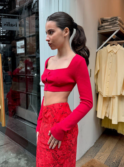 Amal Cropped Long Sleeve in Red