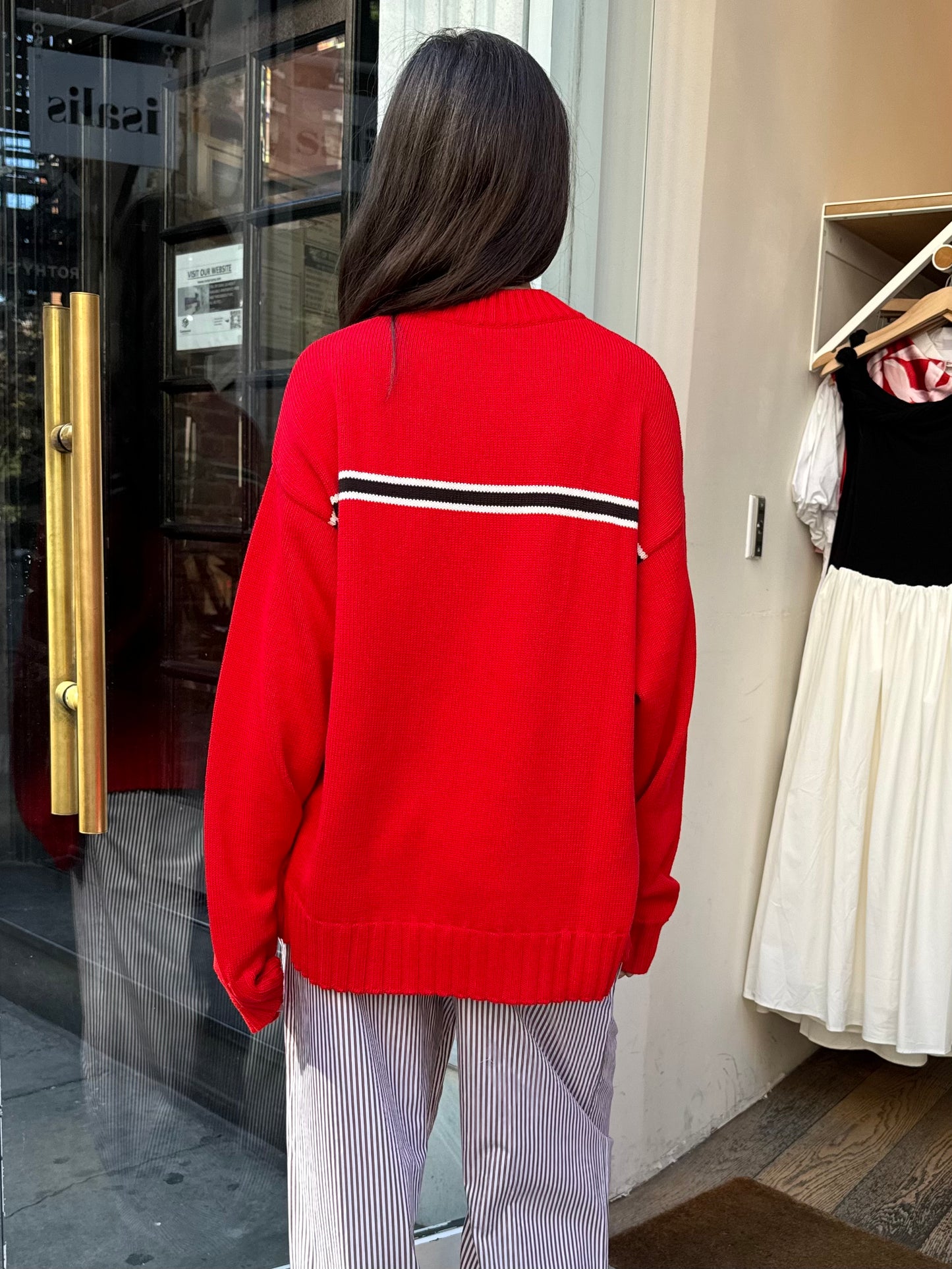 The Cotton Crewneck Stripe Sweater in Tomato Stripe