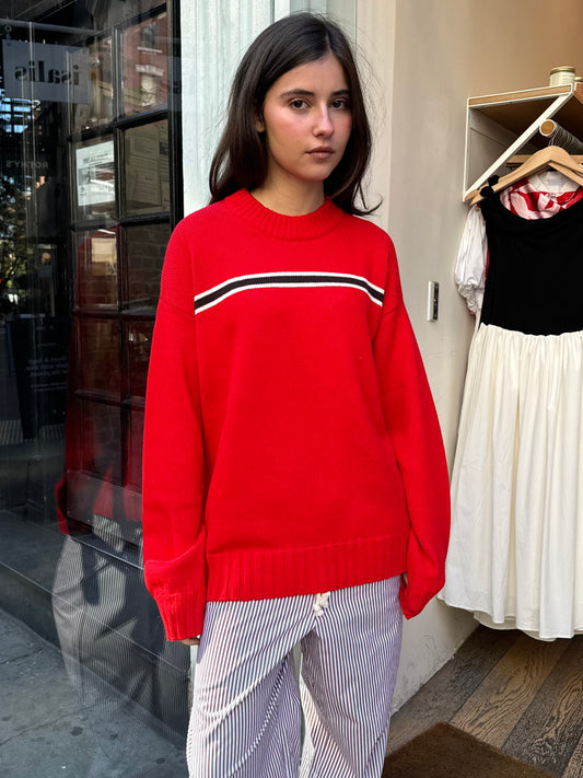 The Cotton Crewneck Stripe Sweater in Tomato Stripe