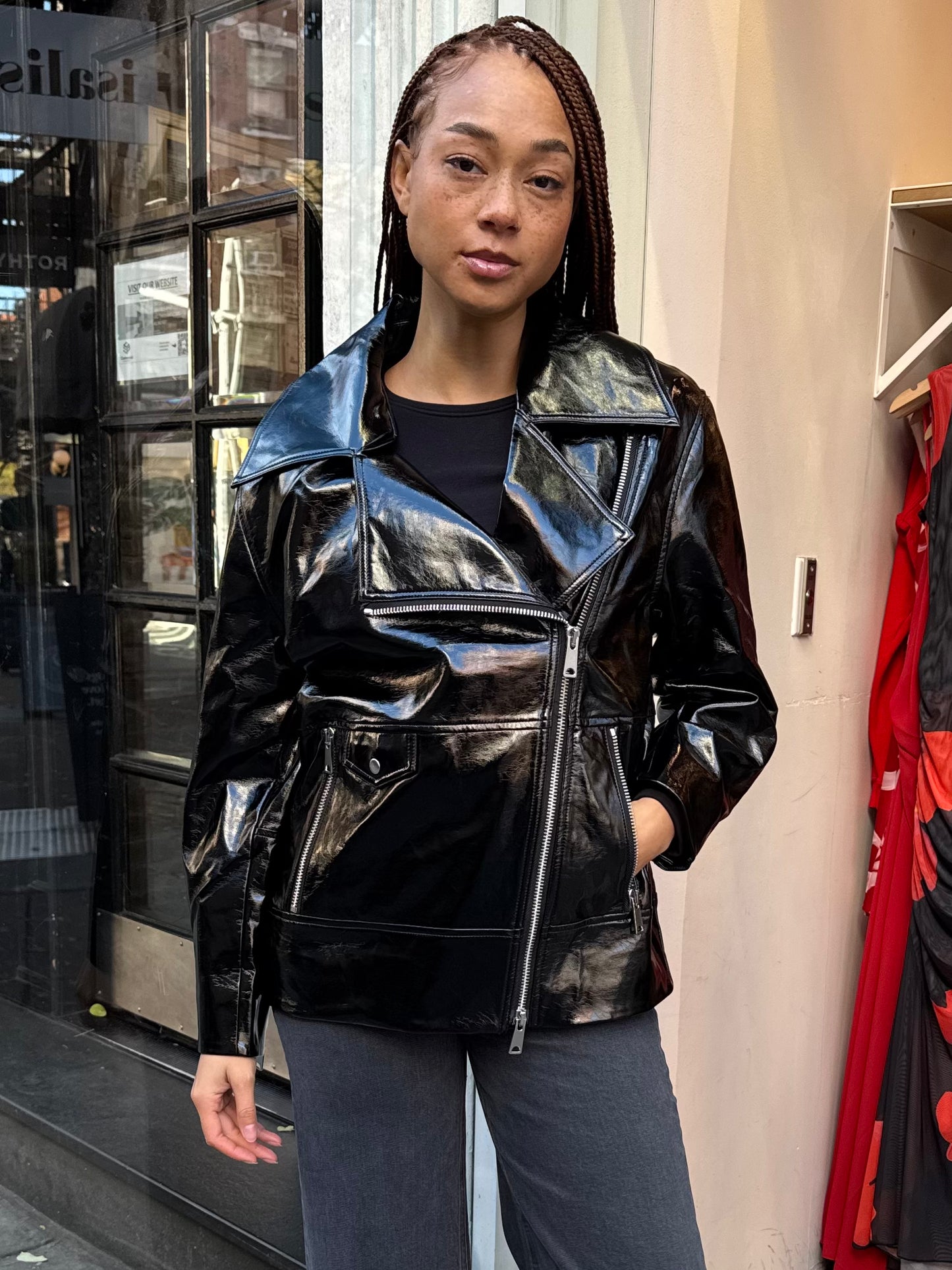 Winona Off Duty Moto Jacket in Black Vinyl