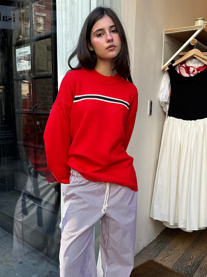 The Cotton Crewneck Stripe Sweater in Tomato Stripe