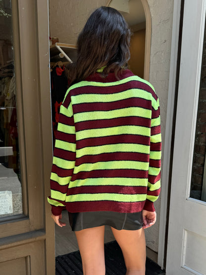 Patricia Knit Cardigan in Greeni Bordeux Stripe