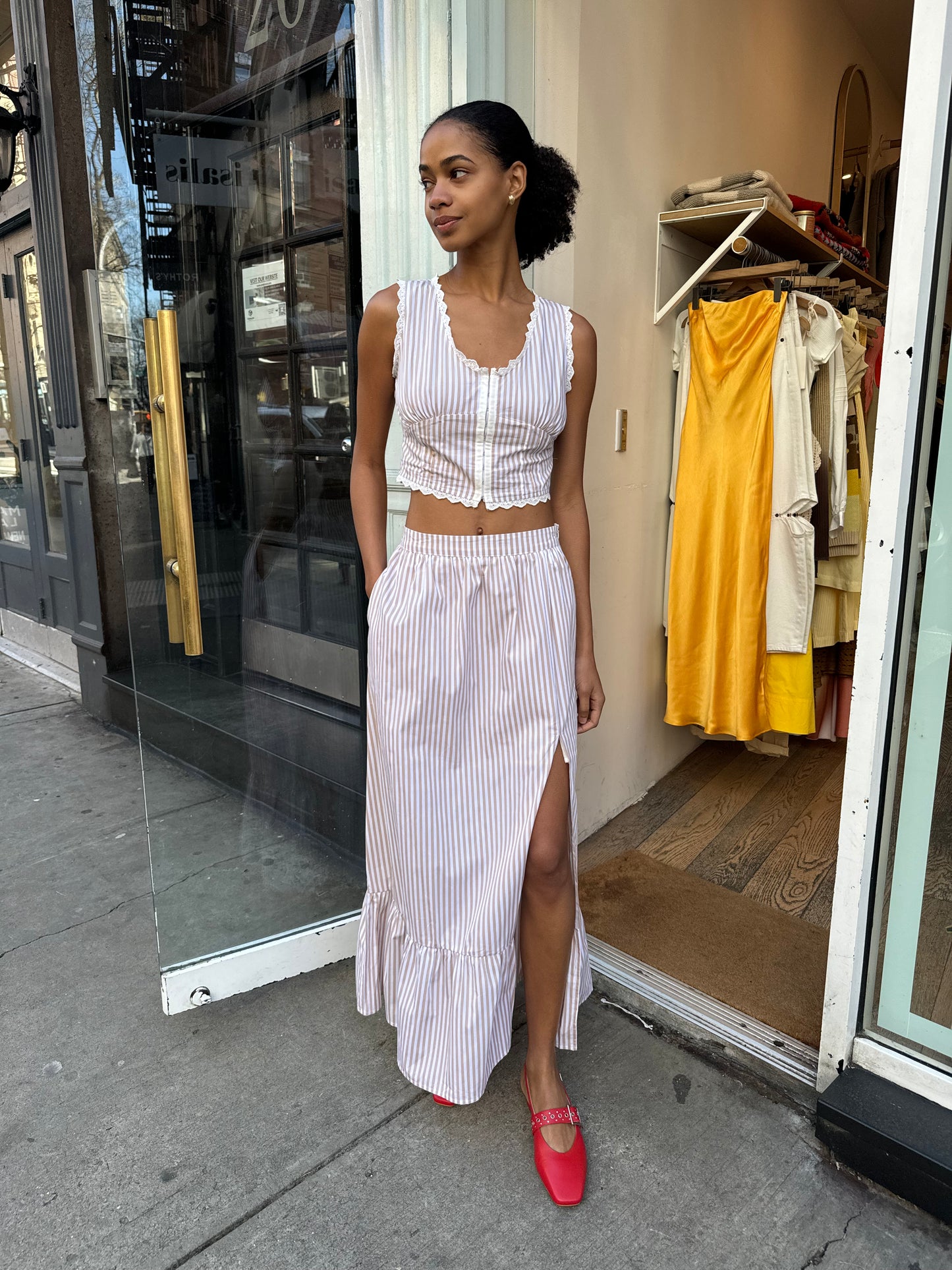 Wellie Maxi Skirt in Tan Stripe