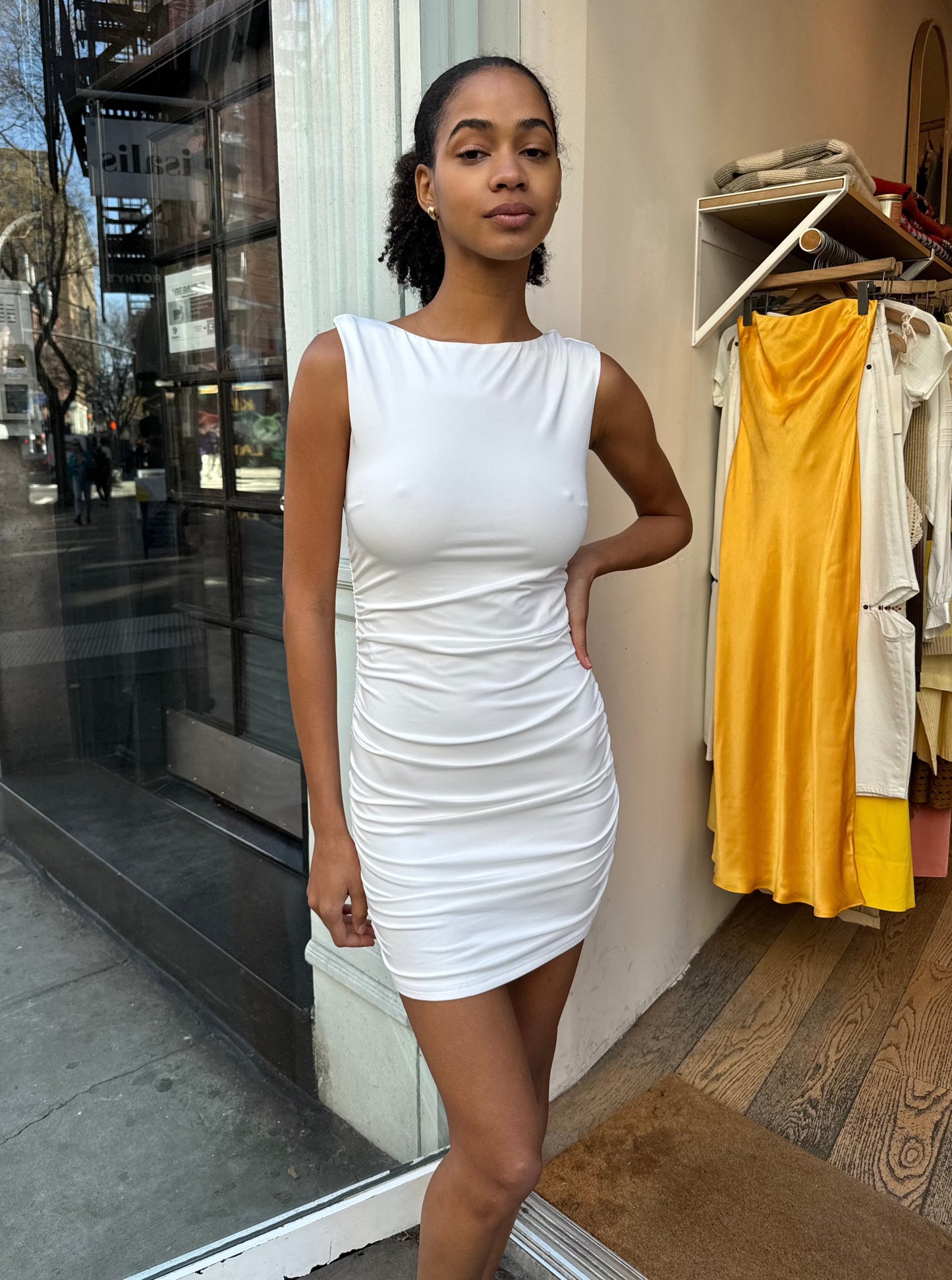 Ava Ruched Mini Dress in White