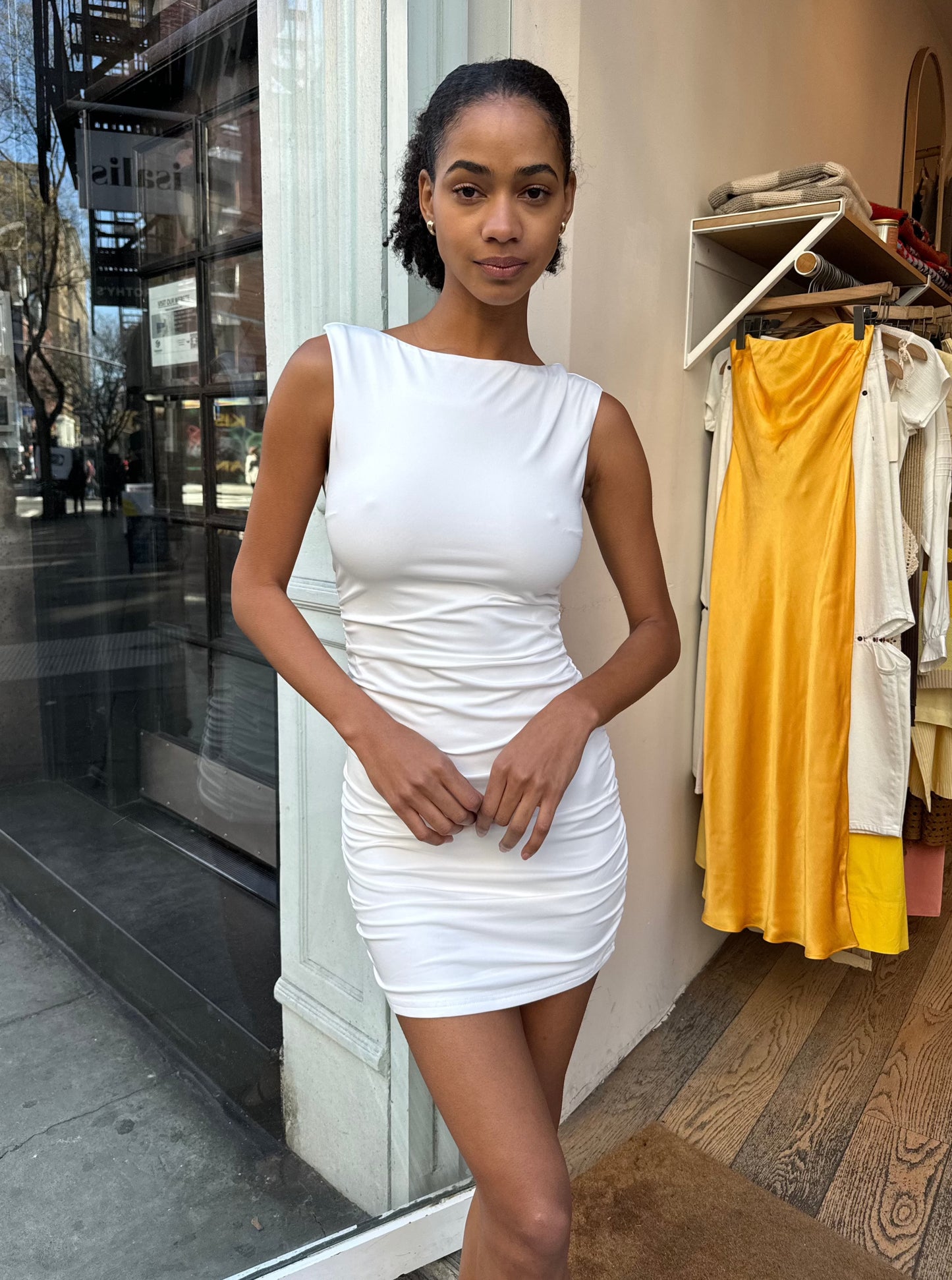 Ava Ruched Mini Dress in White