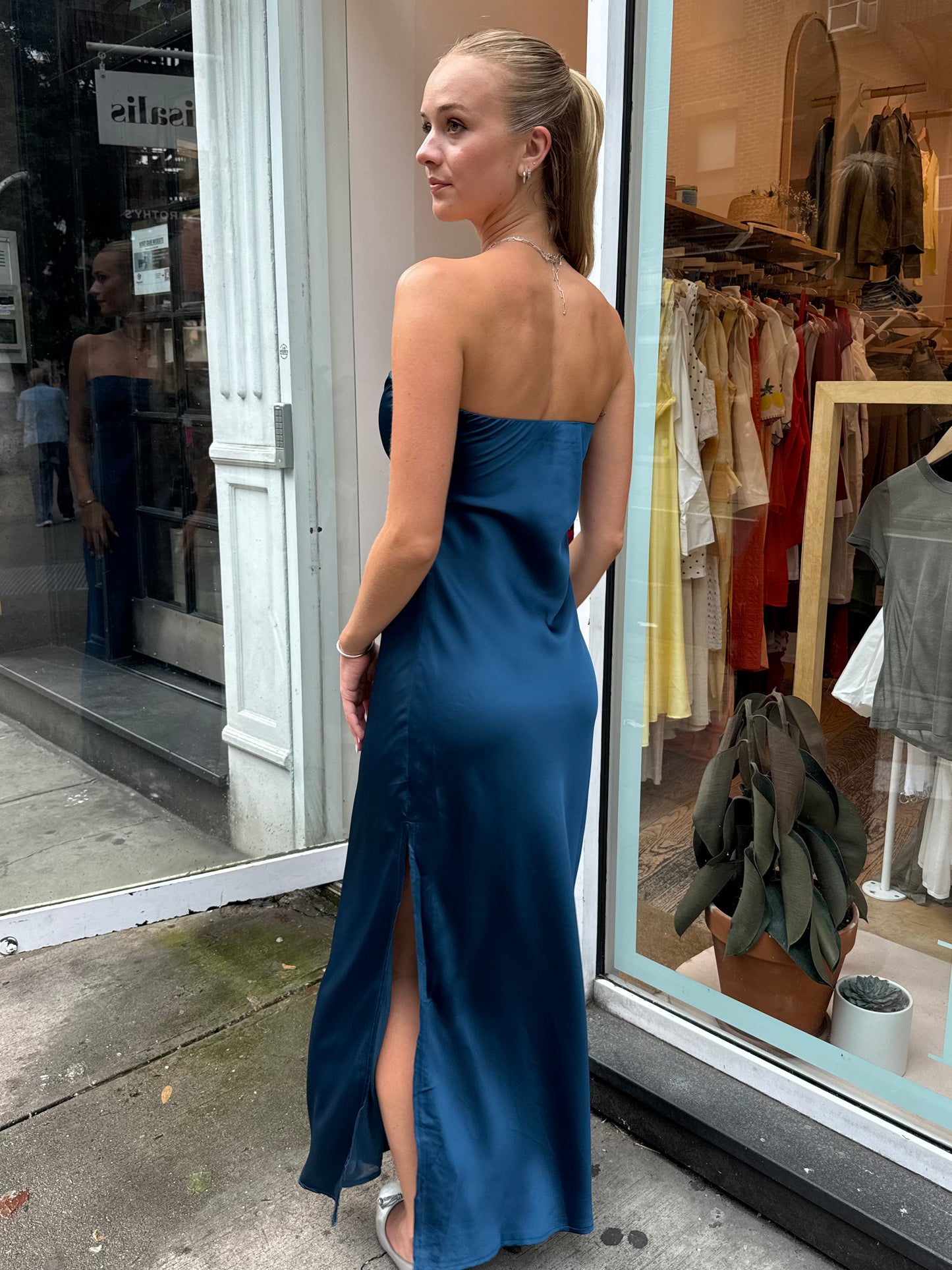 Caspia Strapless Dress in Peacock Blue