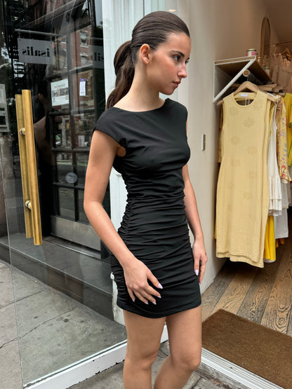 Ava Ruched Mini Dress in Black