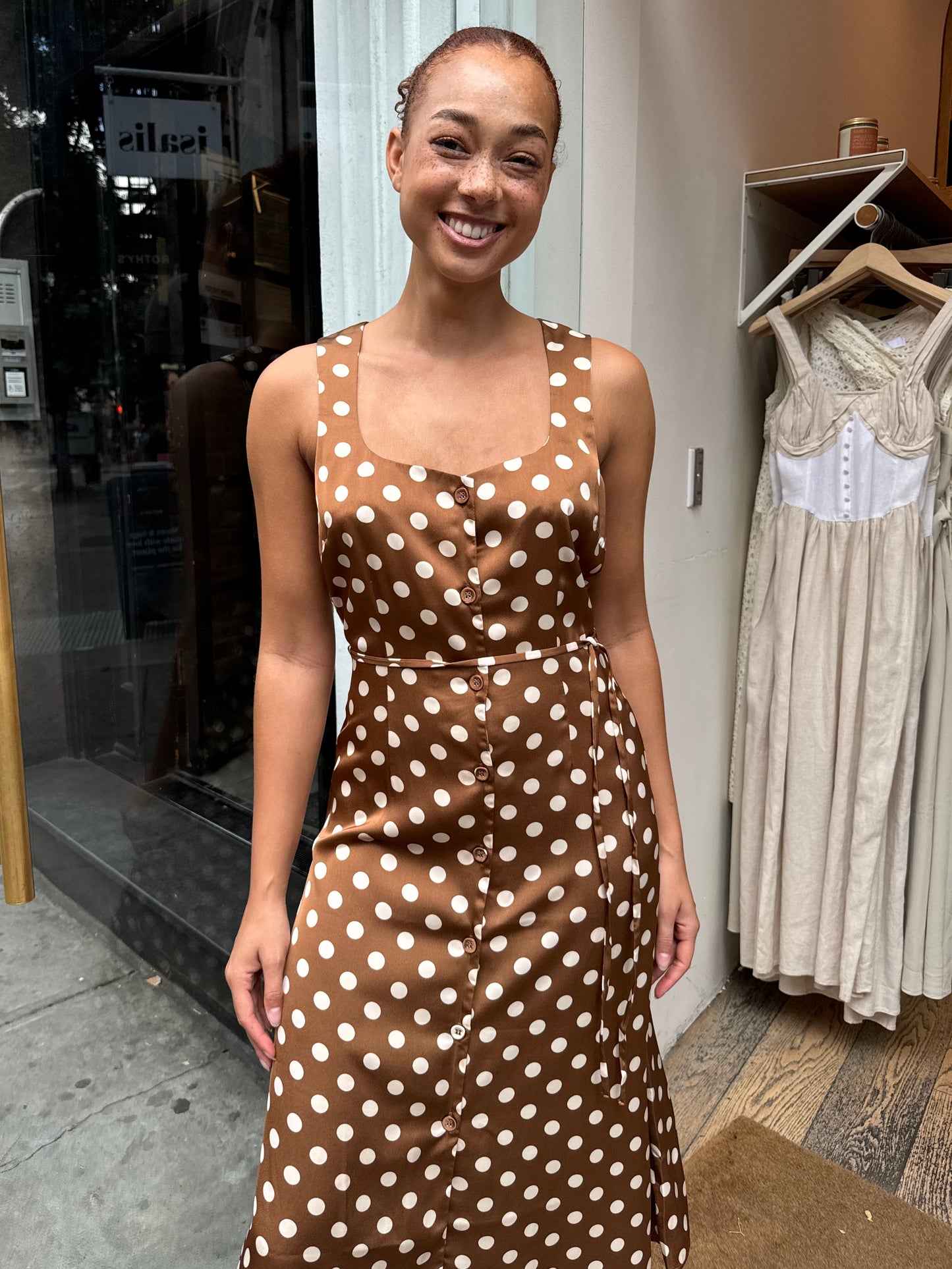 Oden Polka Dot Dress in Brown