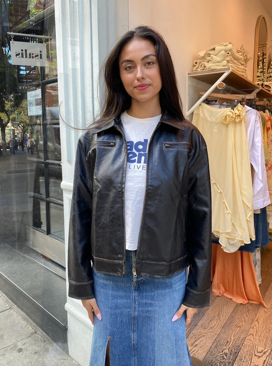 Harley Faux Leather Jacket in Vintage Brown