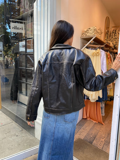 Harley Faux Leather Jacket in Vintage Brown