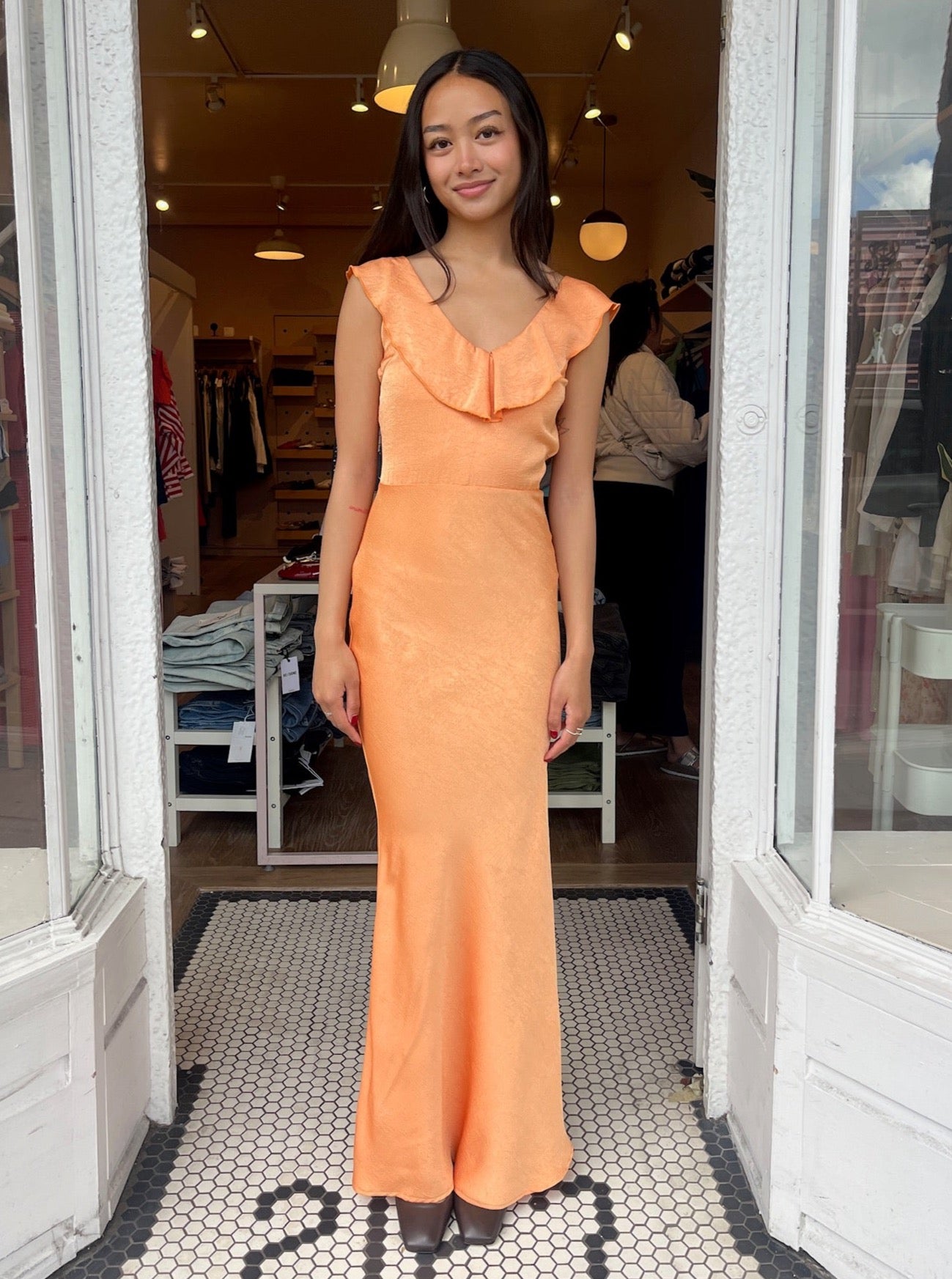 Venus Satin Maxi Dress in Orange