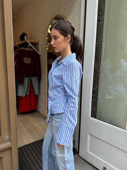 Elle Belted Shirt in Light Blue