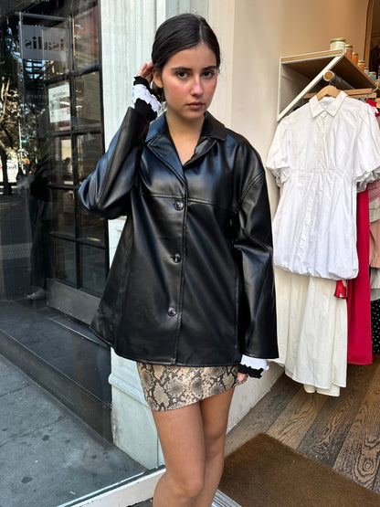 Naomi Faux Leather Blazer in Black