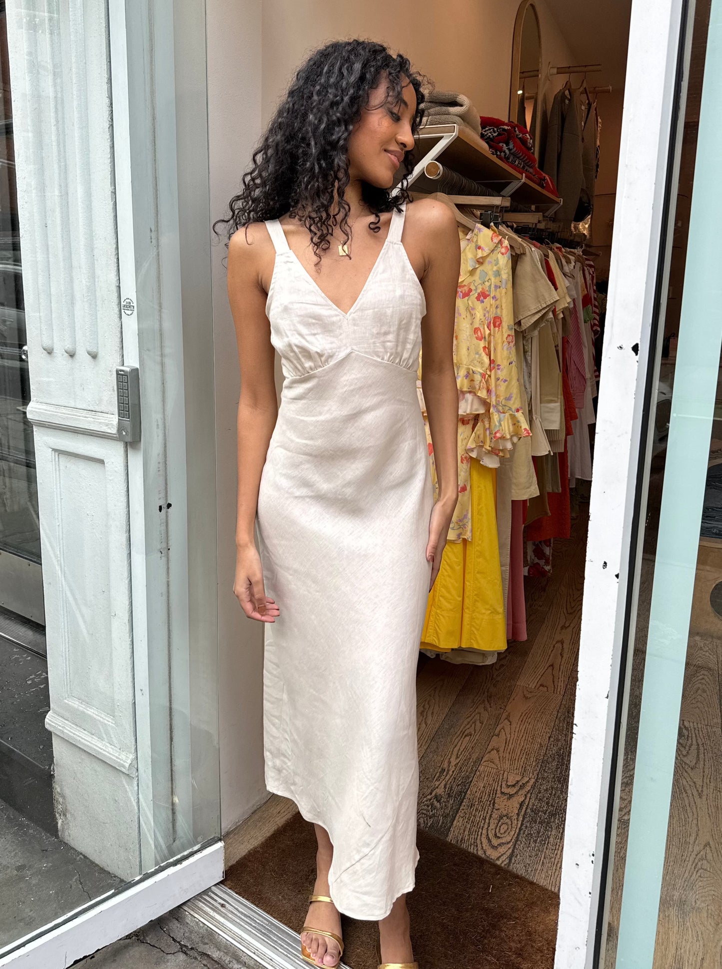 Whimsy Linen Maxi Dress in Sand