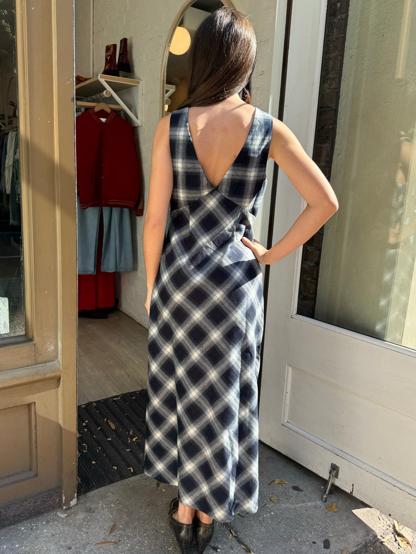 Brenna Plaid Maxi Dress in Navy