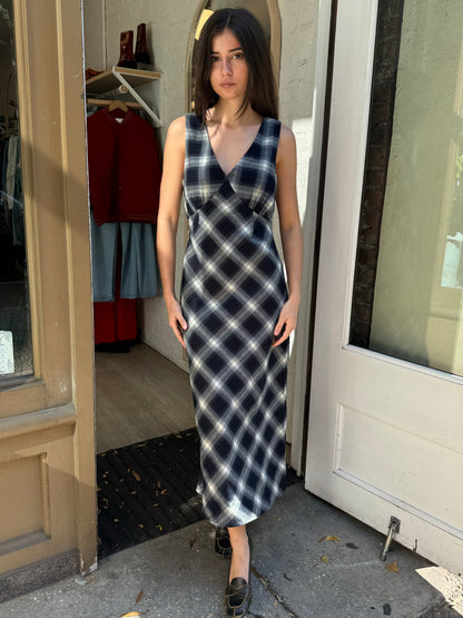 Brenna Plaid Maxi Dress in Navy