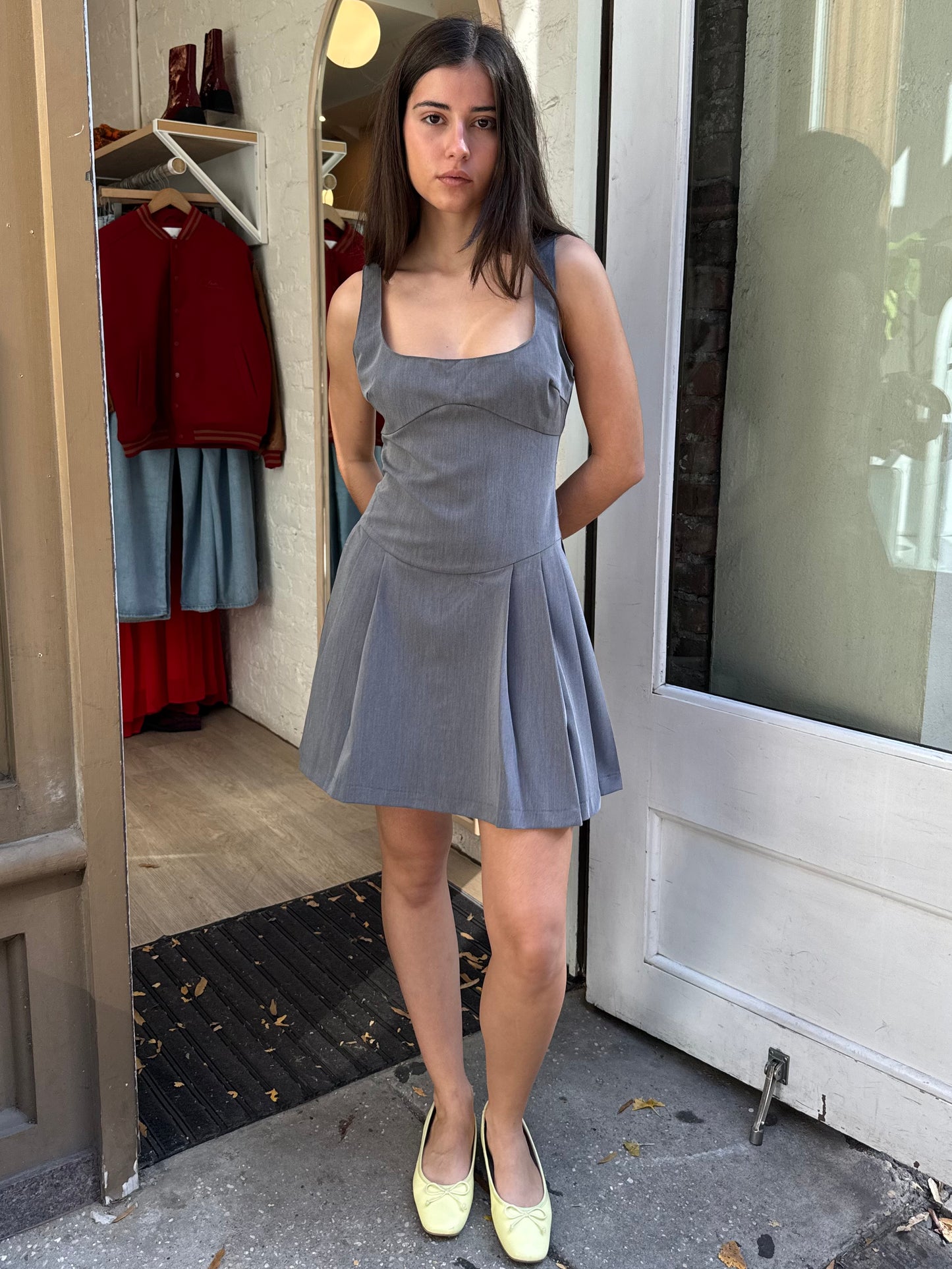 Nichols Pleated Mini Dress in Grey