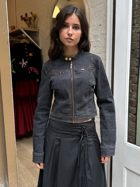 Viv Denim Moto Jacket in Charcoal