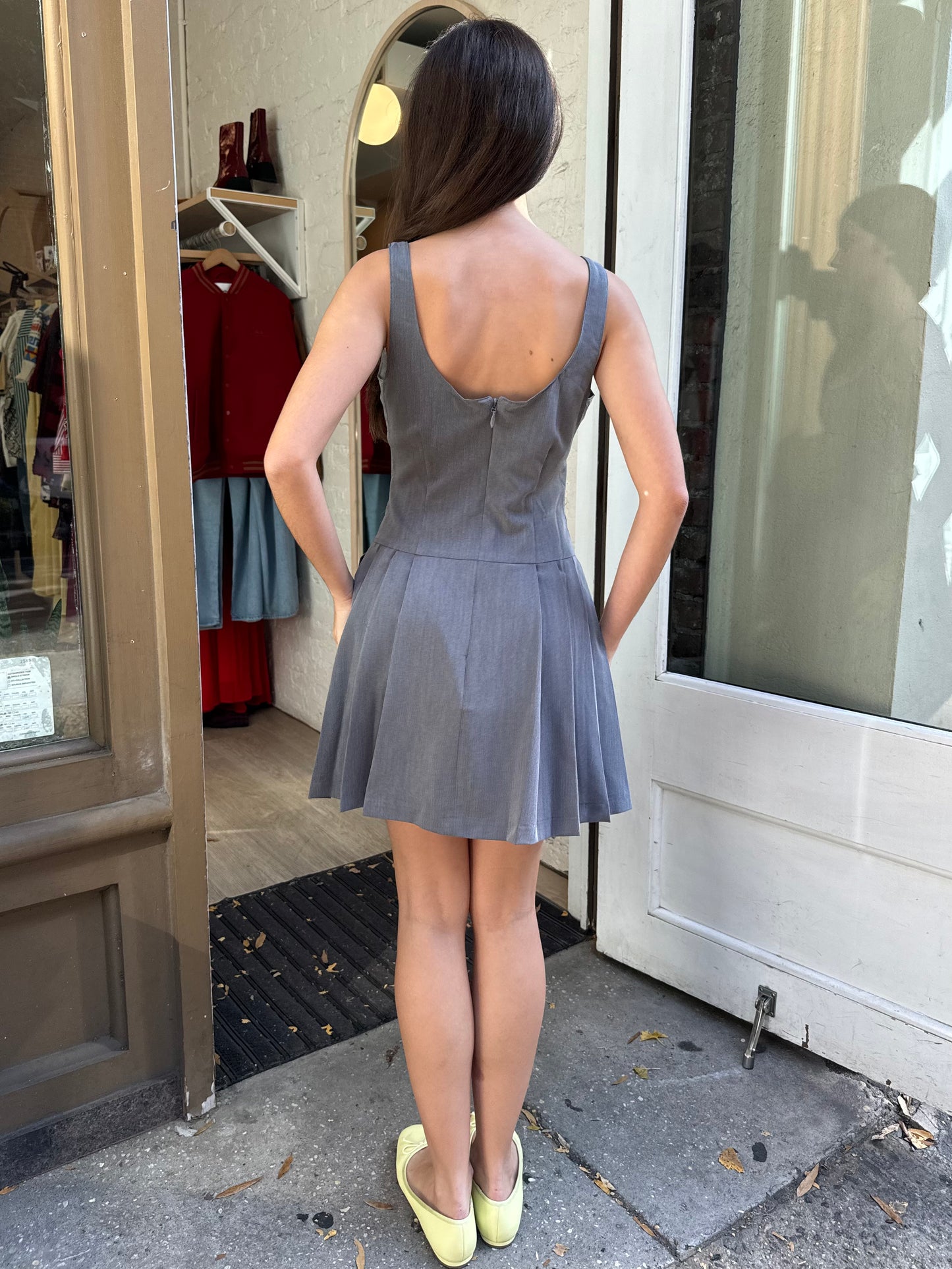 Nichols Pleated Mini Dress in Grey