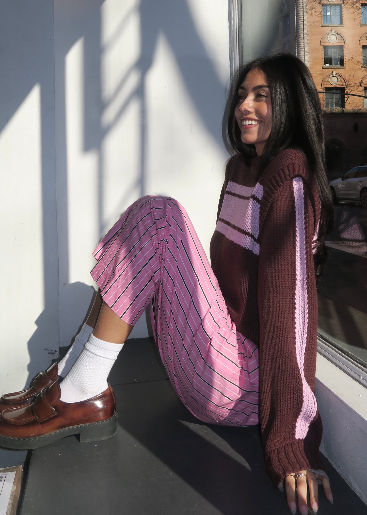 Poppy Crew Neck Jumper in Burgundy Lilac