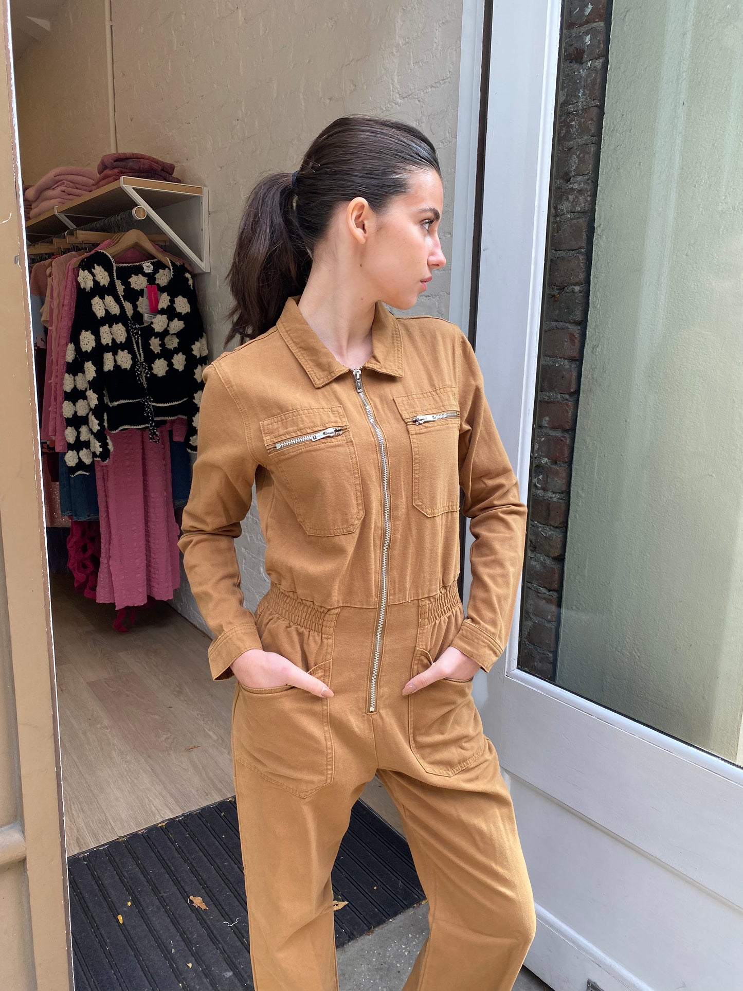 Danny Long Sleeve Boilersuit in Walnut