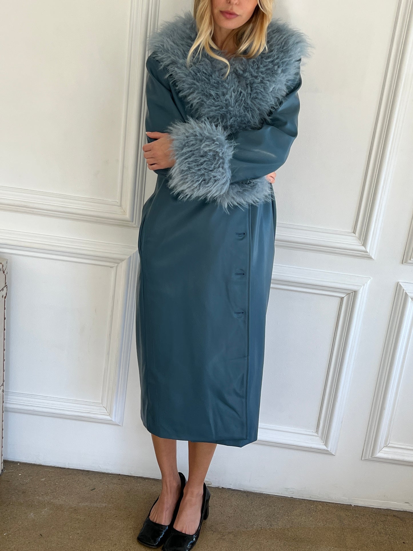 Jones Faux Fur Coat in Blue