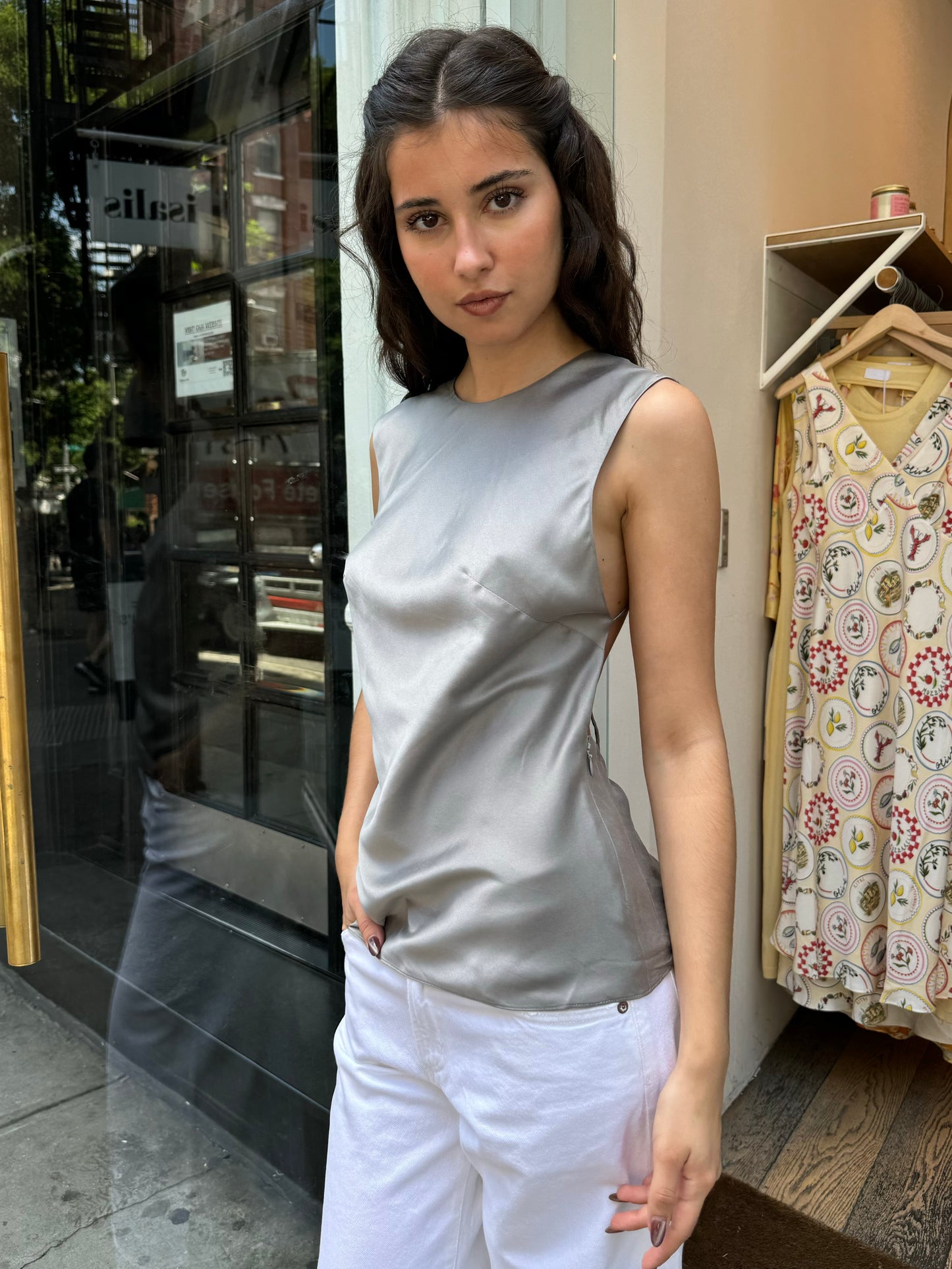 Soft Silk Rouleau Tie Top in Silver