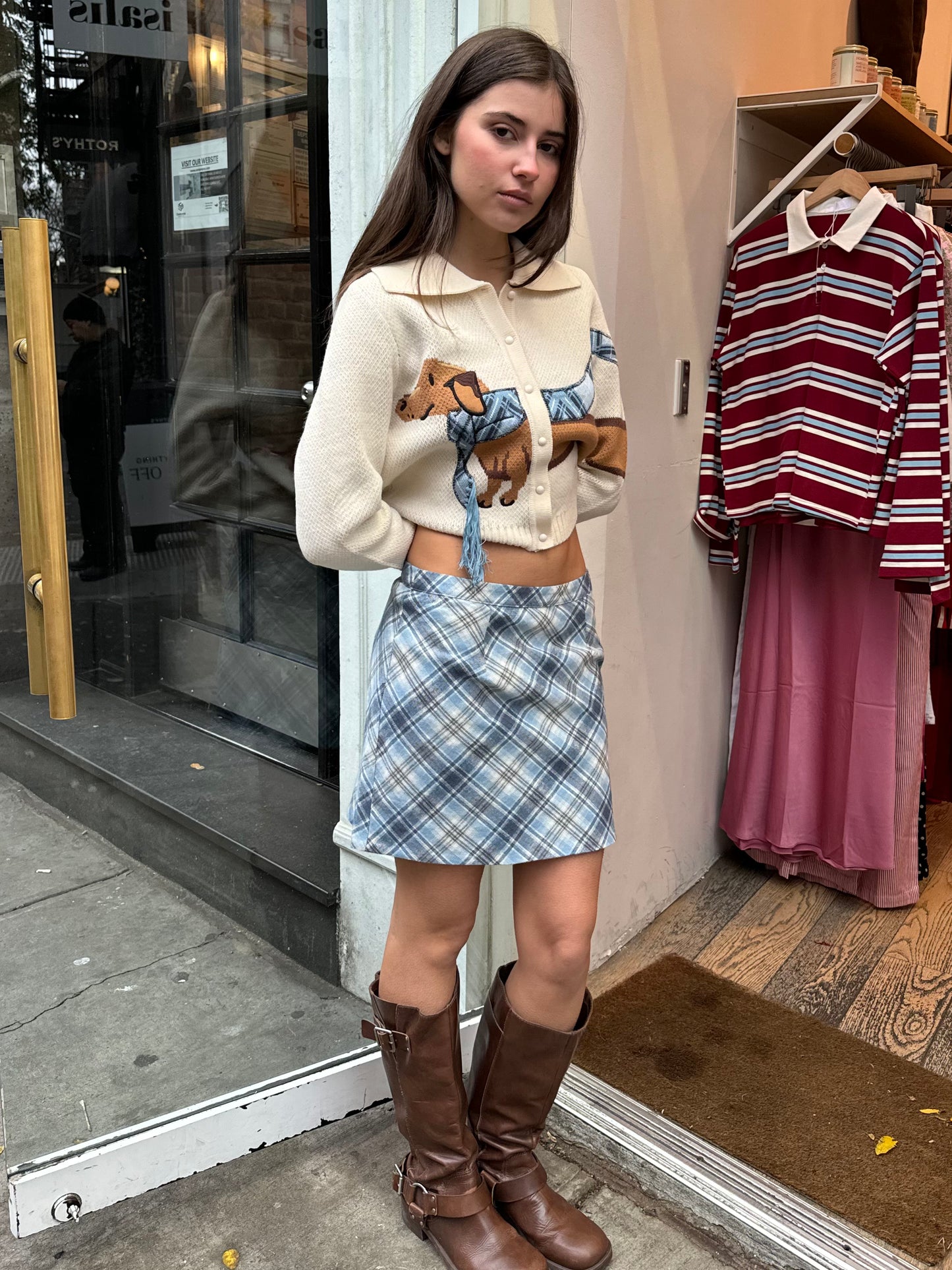 Heritage Bias Cut Skirt in Blue Check