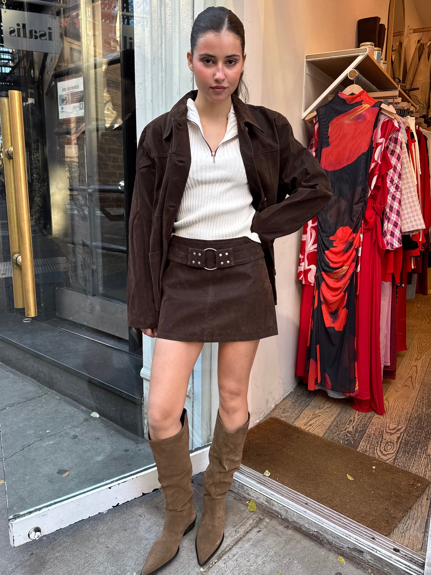 Mira Belted Mini Skort in Brown