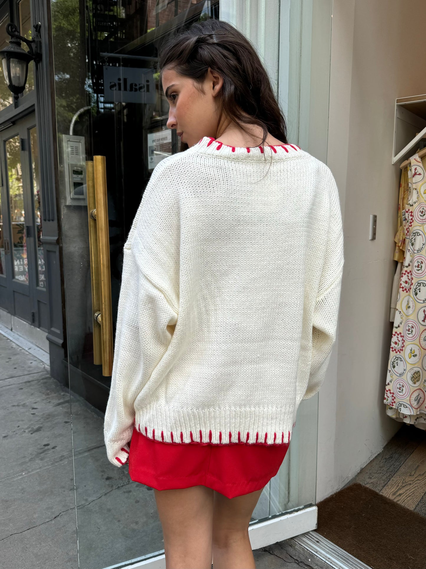 Ribbon Knit Sweater in Cream