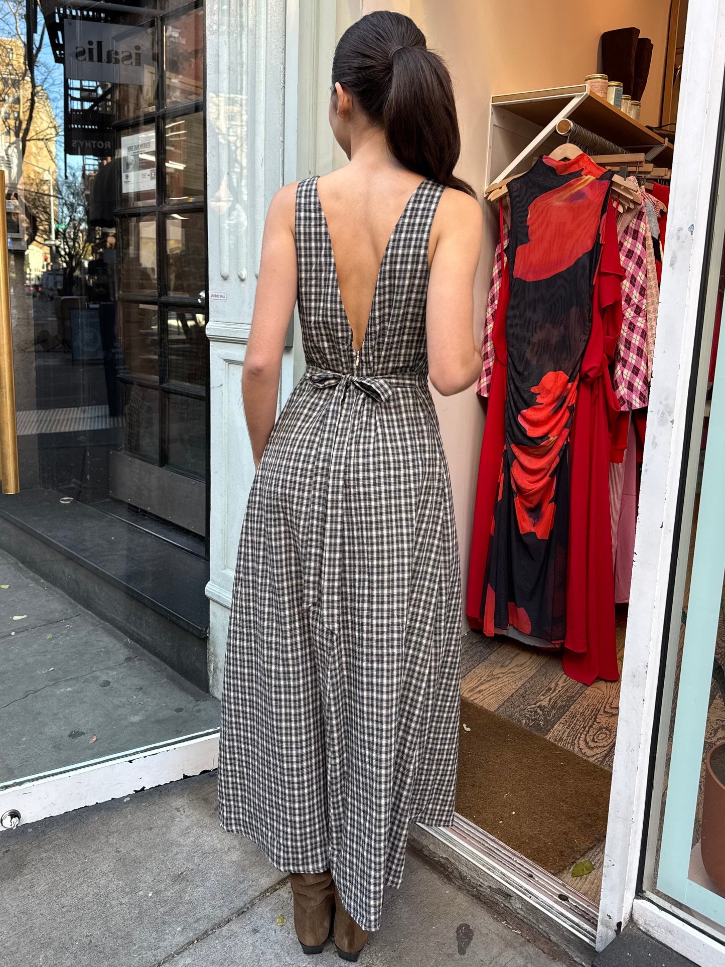 Tucker Maxi Dress in Black Plaid