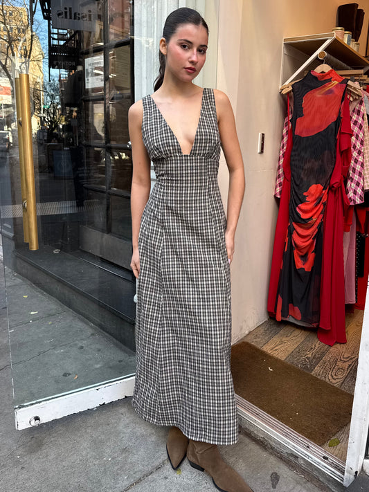 Tucker Maxi Dress in Black Plaid