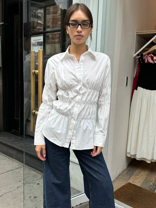 Paige Scrunch Button Down in Off-White