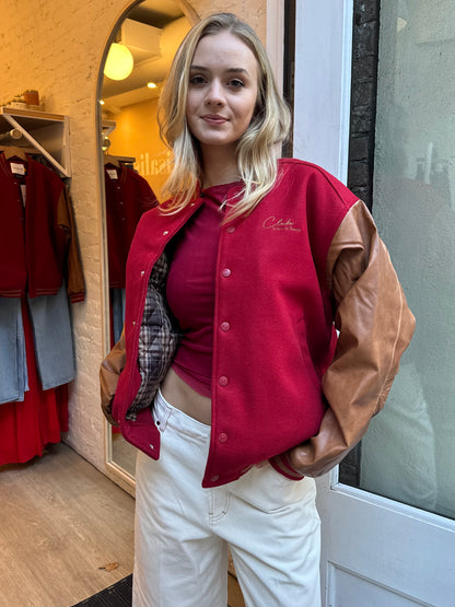 The Club Varsity Bomber in Red