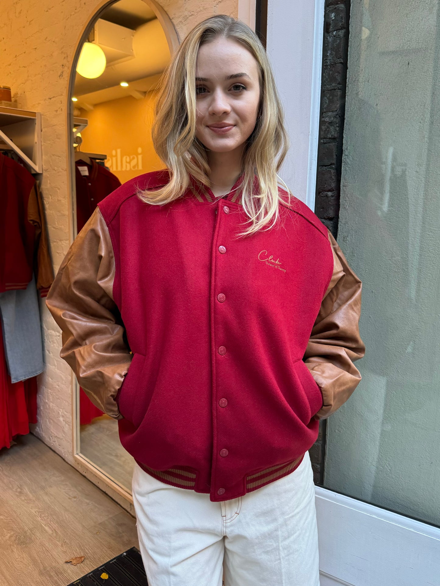 The Club Varsity Bomber in Red