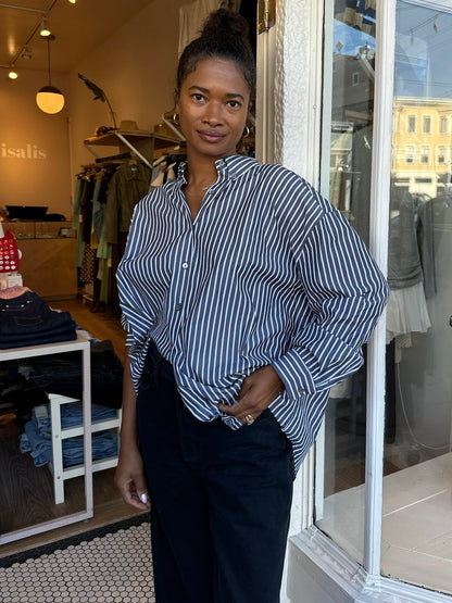 Spearmint Striped Button Down in B&W