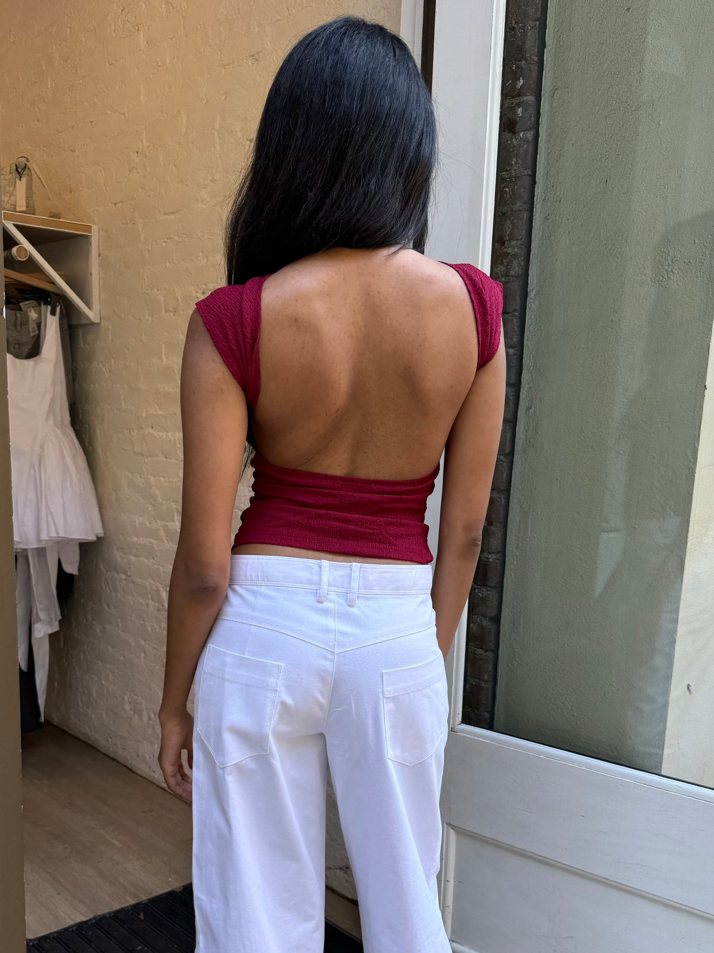 Josie Open Back Top in Wine