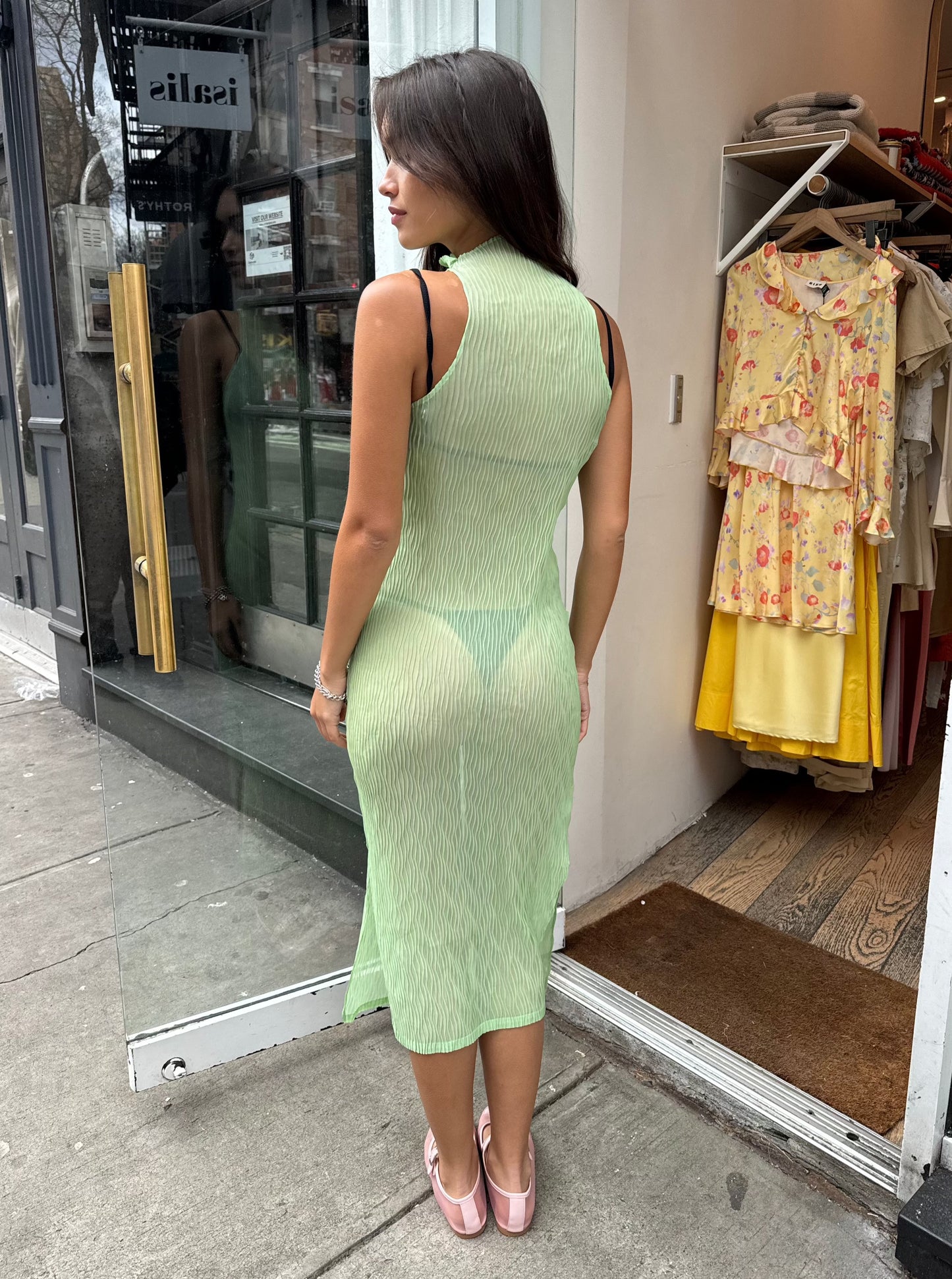 Wave Tank Dress Sheer in Light Green