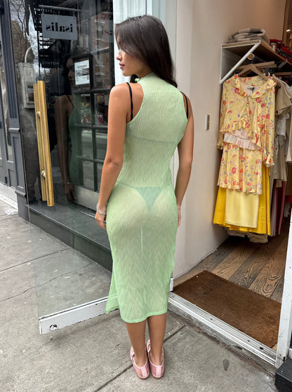 Wave Tank Dress Sheer in Light Green