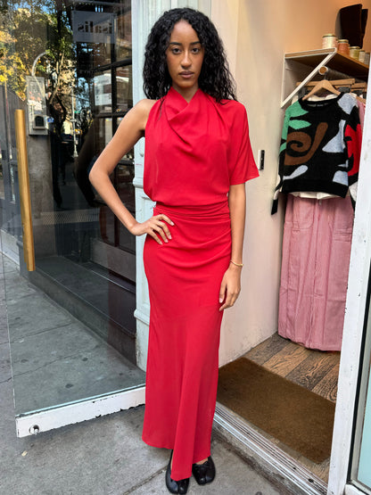 Clarice Drape Dress in Rouge