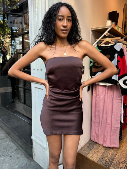 Symone Strapless Mini Dress in Dark Chocolate