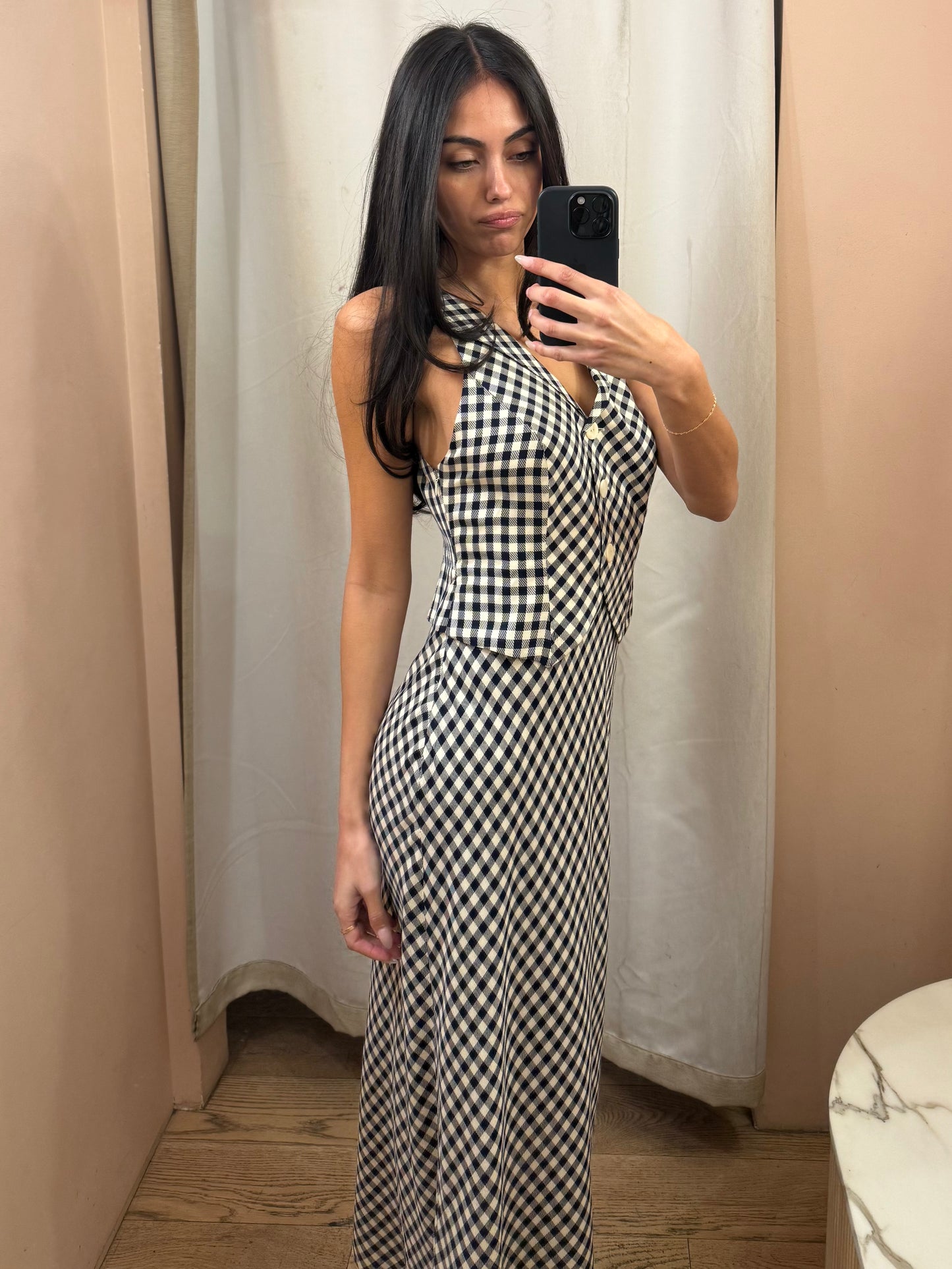 Kimmy Dress in French Check Navy