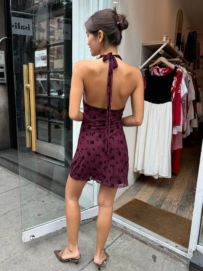 Helen Mini Dress in Floral Burgundy