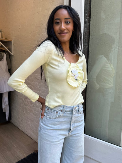 Sandra Rib Jersey Top in Light Yellow