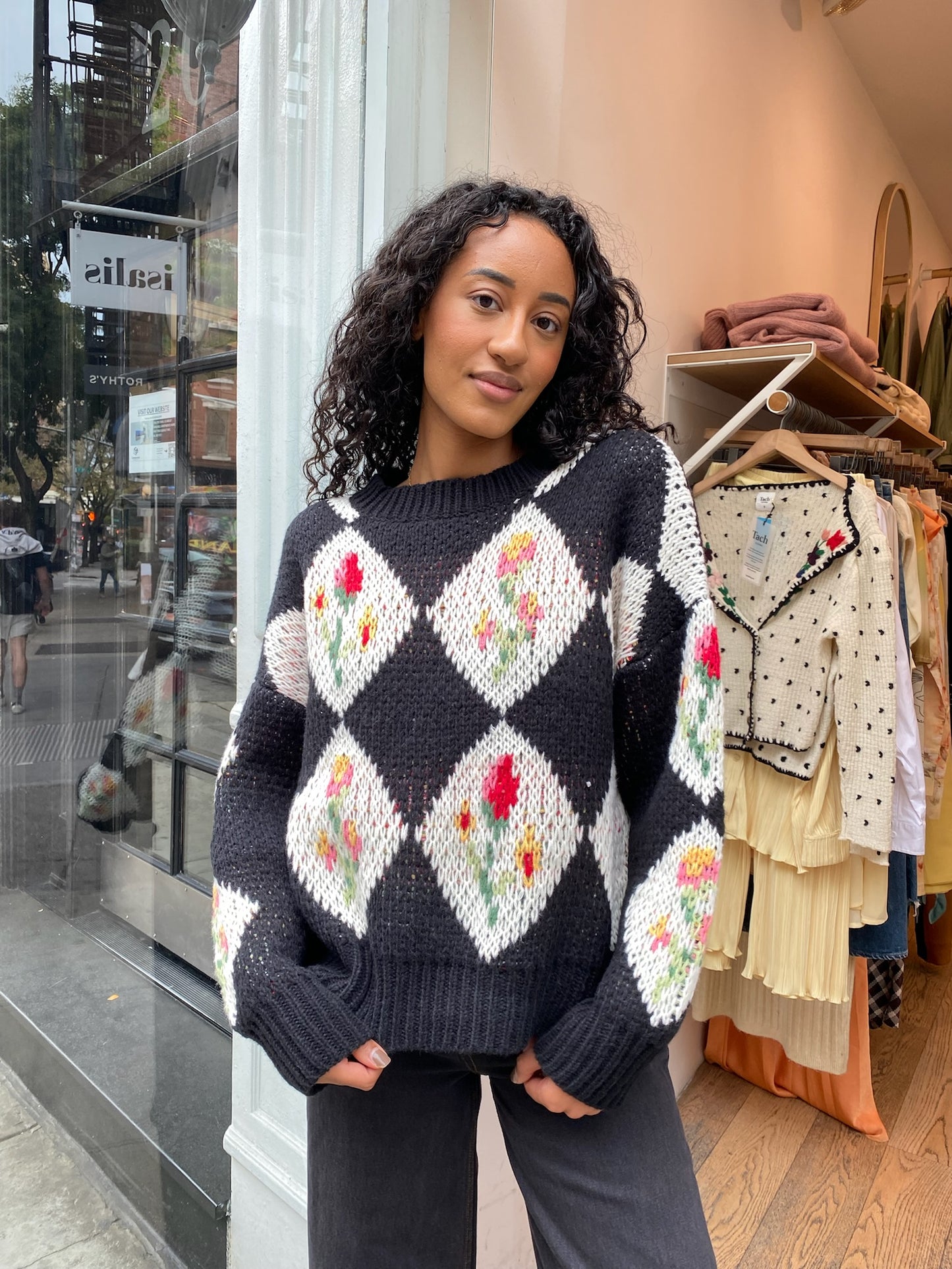 Grannie Vintage Floral Sweater in Black