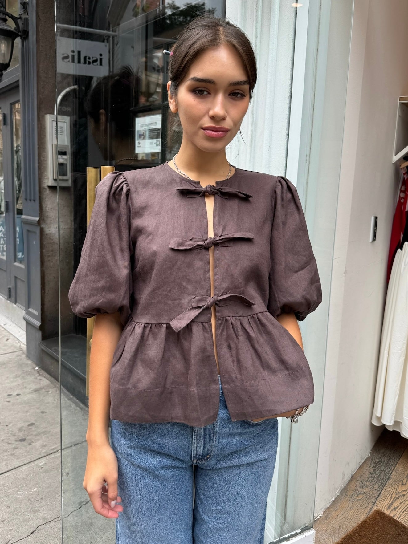 Anna Top in Linen Coffee