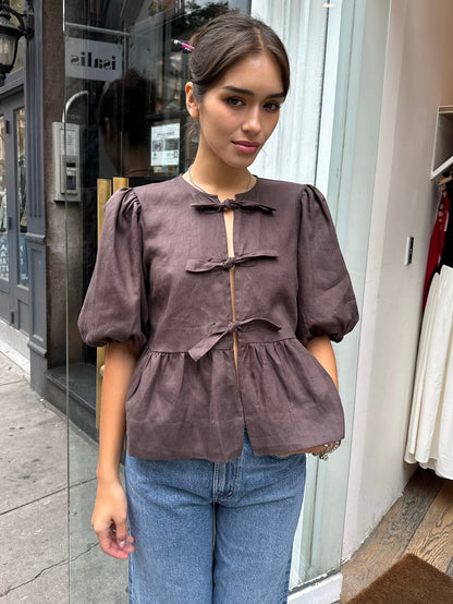 Anna Top in Linen Coffee